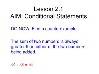 Lesson 2.1 AIM: Conditional Statements