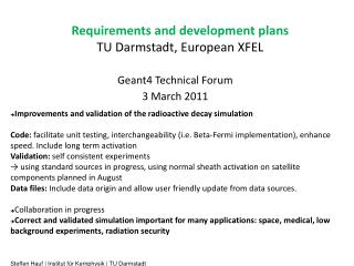 Requirements and development plans TU Darmstadt, European XFEL