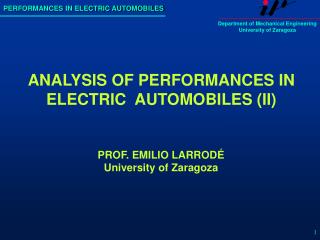 ANALYSIS OF PERFORMANCES IN ELECTRIC AUTOMOBILES (II)