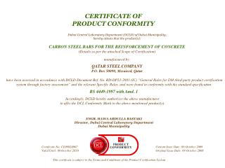 CERTIFICATE OF PRODUCT CONFORMITY