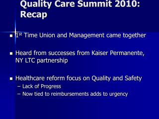 Quality Care Summit 2010: Recap