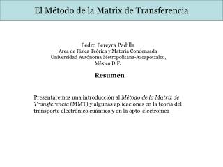 el m todo de la matrix de transferencia