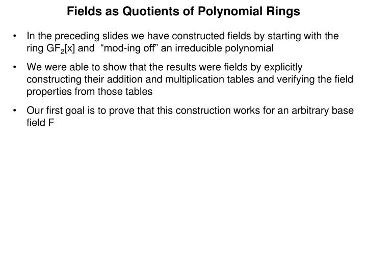 fields as quotients of polynomial rings