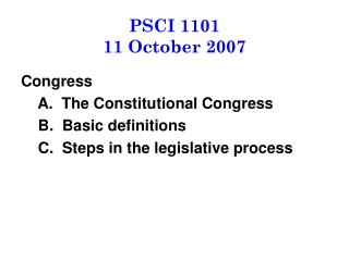 PSCI 1101 11 October 2007