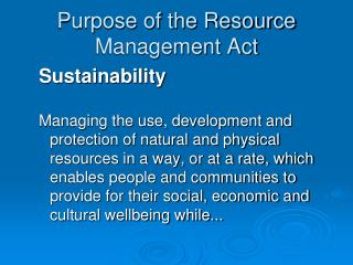 Purpose of the Resource Management Act