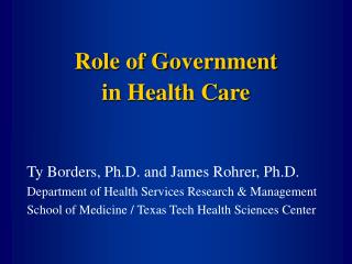 Role of Government in Health Care