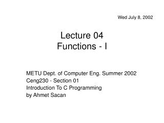 Lecture 04 Functions - I
