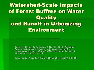 Watershed-Scale Impacts of Forest Buffers on Water Quality and Runoff in Urbanizing Environment
