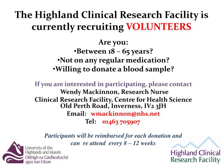the highland clinical research facility is currently recruiting volunteers