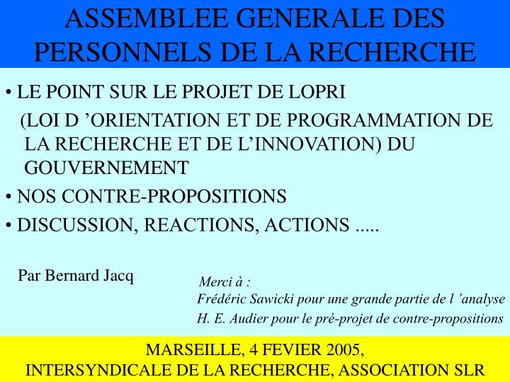 assemblee generale des personnels de la recherche