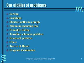 Our old list of problems