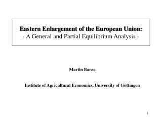 Eastern Enlargement of the European Union: - A General and Partial Equilibrium Analysis -