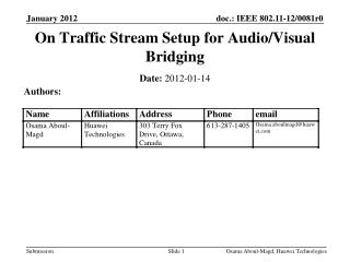 On Traffic Stream Setup for Audio/Visual Bridging