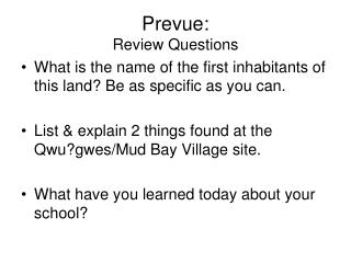 Prevue: Review Questions