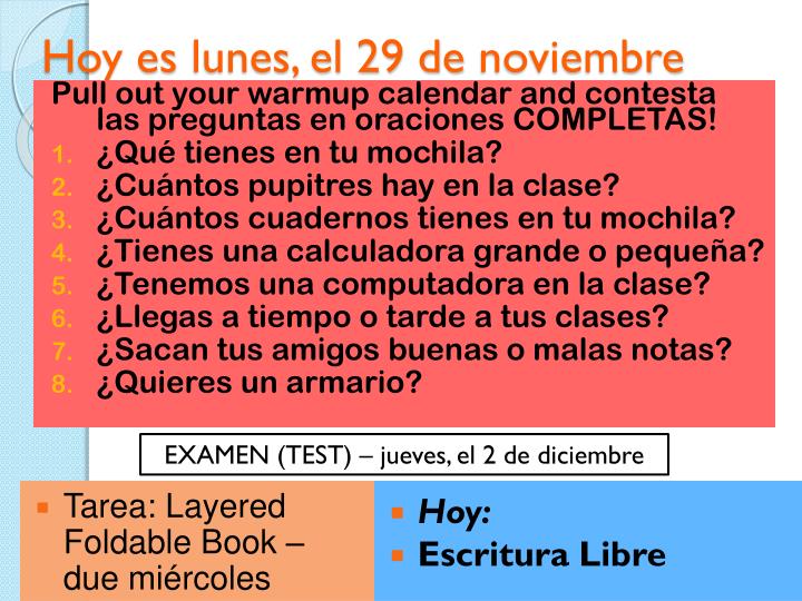 hoy es lunes el 29 de noviembre