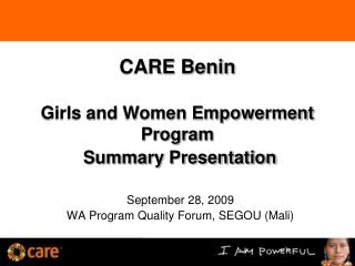 CARE Benin Girls and Women Empowerment Program Summary Presentation