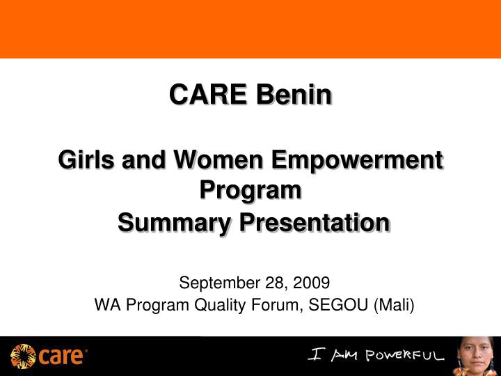 care benin girls and women empowerment program summary presentation