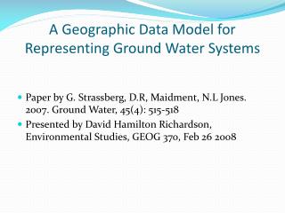 A Geographic Data Model for Representing Ground Water Systems