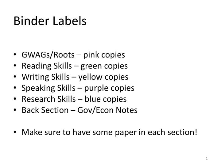 binder labels
