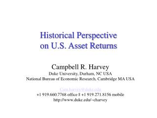 Historical Perspective on U.S. Asset Returns