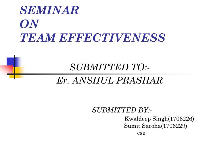 seminar on team effectiveness