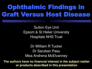Ophthalmic Findings in Graft Versus Host Disease