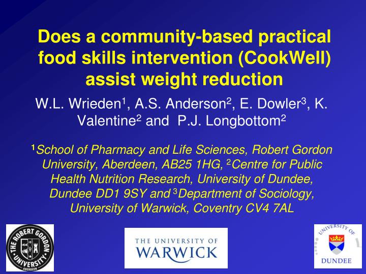 does a community based practical food skills intervention cookwell assist weight reduction