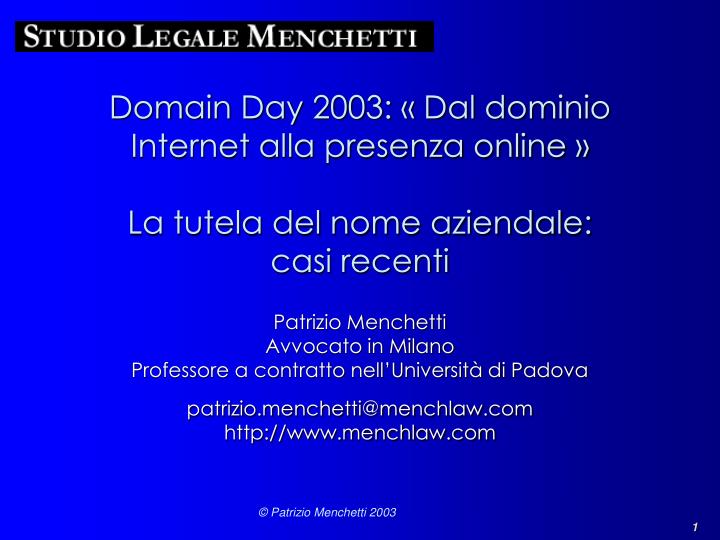 domain day 2003 dal dominio internet alla presenza online la tutela del nome aziendale casi recenti