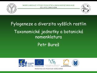 Fylogeneze a diverzita vyšších rostlin Taxonomické jednotky a botanická nomenklatura Petr Bureš