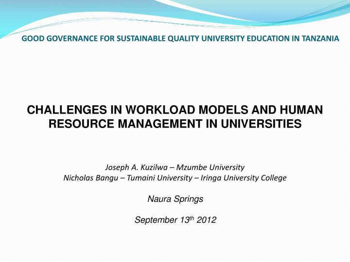 good governance for sustainable quality university education in tanzania