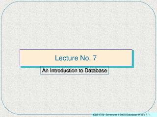 Lecture No. 7