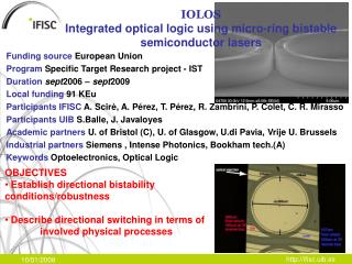 IOLOS Integrated optical logic using micro-ring bistable semiconductor lasers