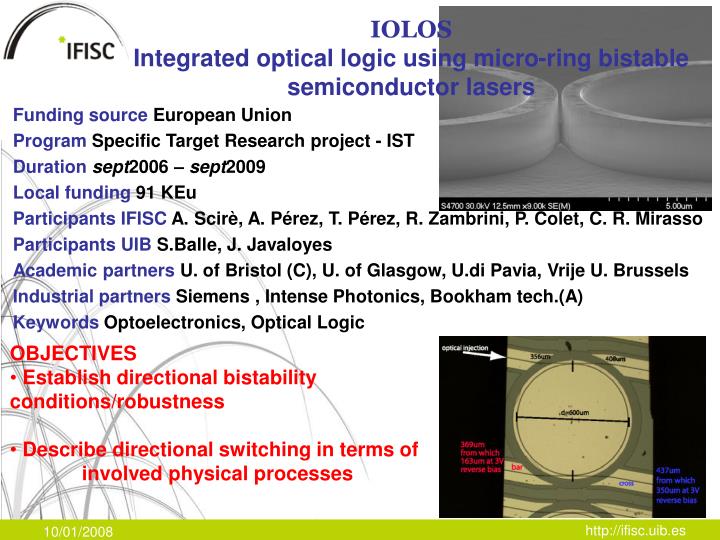 iolos integrated optical logic using micro ring bistable semiconductor lasers
