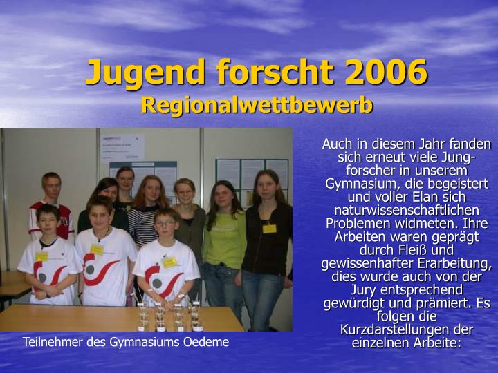 jugend forscht 2006 regionalwettbewerb