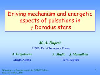 Driving mechanism and energetic aspects of pulsations in g Doradus stars