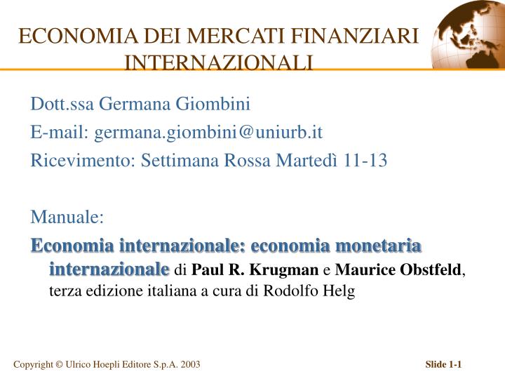 economia dei mercati finanziari internazionali