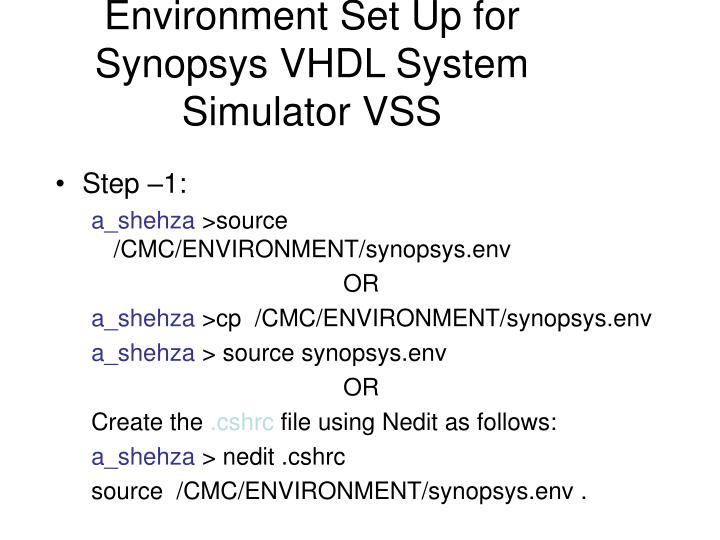 environment set up for synopsys vhdl system simulator vss