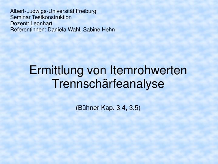 ermittlung von itemrohwerten trennsch rfeanalyse b hner kap 3 4 3 5