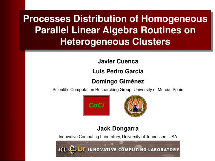 processes distribution of homogeneous parallel linear algebra routines on heterogeneous clusters