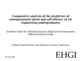 Policy Self-efficacy and entrepreneurial intent Survey and results Conclusions