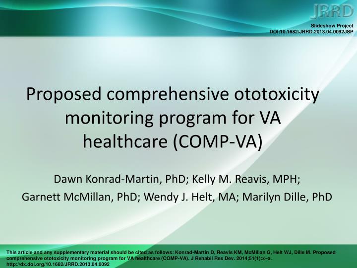 proposed comprehensive ototoxicity monitoring program for va healthcare comp va