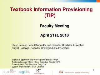 Textbook Information Provisioning (TIP)