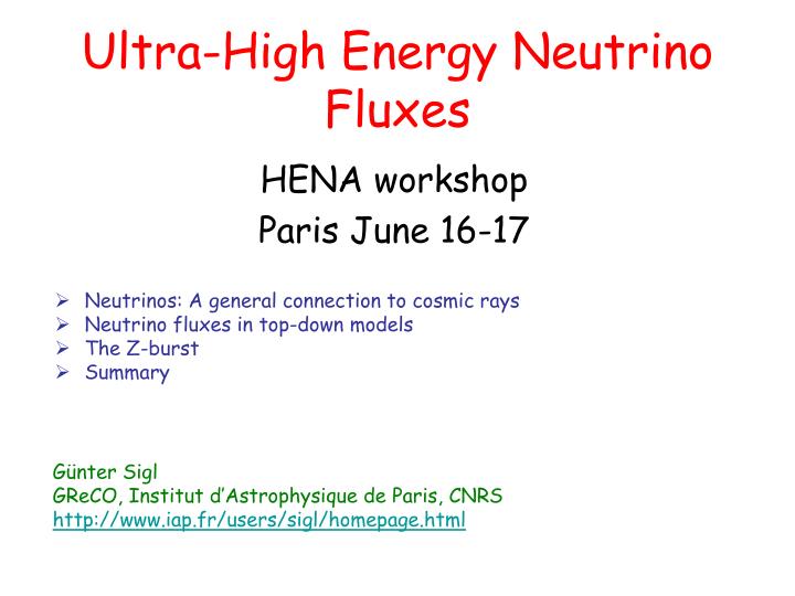 ultra high energy neutrino fluxes