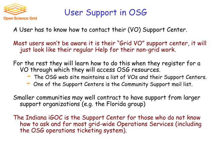 user support in osg