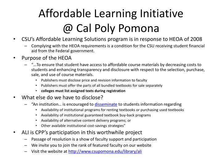 affordable learning initiative @ cal poly pomona
