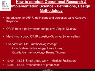How to conduct Operational Research &amp; Implementation Science - Definitions, Design, Methodology
