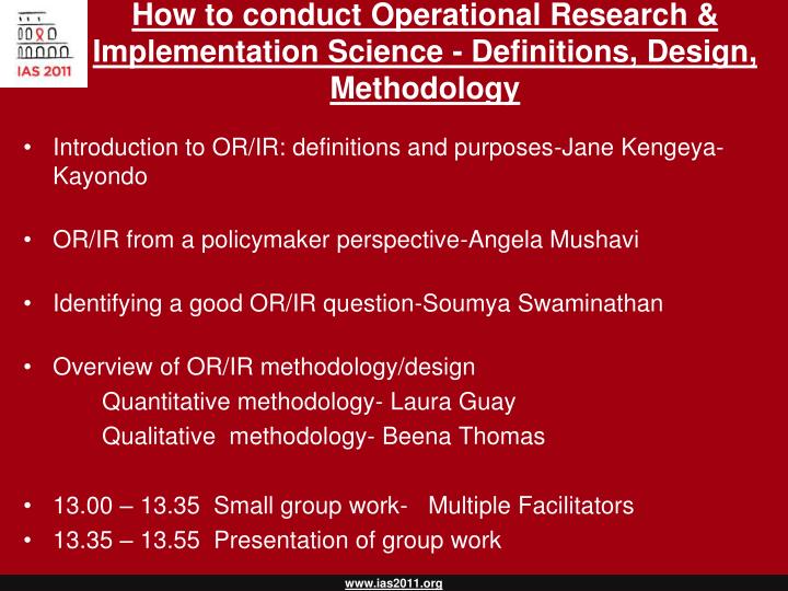 how to conduct operational research implementation science definitions design methodology