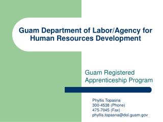 Guam Department of Labor/Agency for Human Resources Development