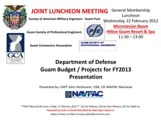 Department of Defense Guam Budget / Projects for FY2013 Presentation