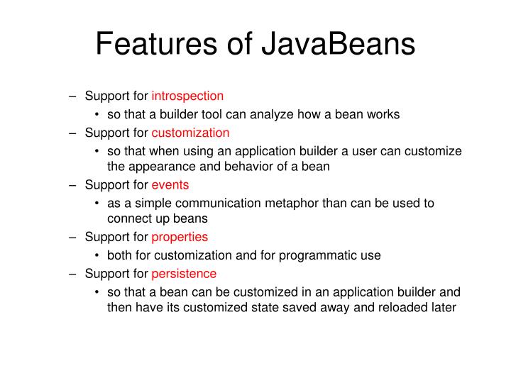 features of javabeans